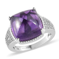 Amethyst and Natural White Zircon Solitaire Ring in Platinum Over Sterling Silver 11.50 ctw