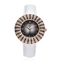 GENOA Natural Thai Black Spinel and Simulated Diamond Miyota Japanese Movement Halo Watch in Rsoetone with Black Genuine Leather Strap 4.00 ctw - Sticky add to cart bar