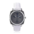 STRADA Japanese Movement Cross Pattern Dial Watch with White Faux Leather Strap - Sticky add to cart bar