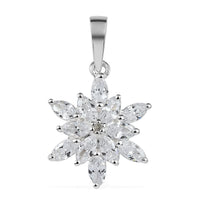 Simulated Diamond and White Zircon Floral Pendant in Sterling Silver 1.50 ctw