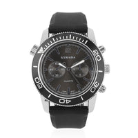 STRADA Japanese Movement Watch with Black Dial and Black Silicone Strap