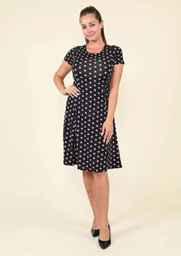 TAMSY Pink and Black Polka Dot Pattern Dress - (S)
