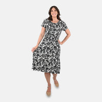TAMSY Black and White Floral Pattern Dress - (S)