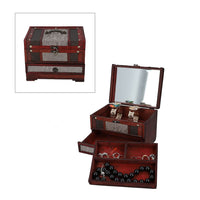 Silver Floral Embossed Pattern Wooden 3 Tier Jewelry Box with Large Mirror and Latch Closure (8.7"x6.3"x6.3")