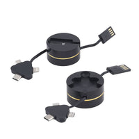 Homesmart Brand Black 3-in-1 Retractable Charging Cable Box - Set of 2 (Built-in Lightning, Type-C, and Micro USB)
