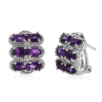 Amethyst and White Zircon Earrings in Platinum Over Sterling Silver 4.20 ctw