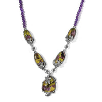 Artisan Crafted Tasmanian Stichtite and Amethyst Necklace 18 Inches in Sterling Silver 44.15 ctw