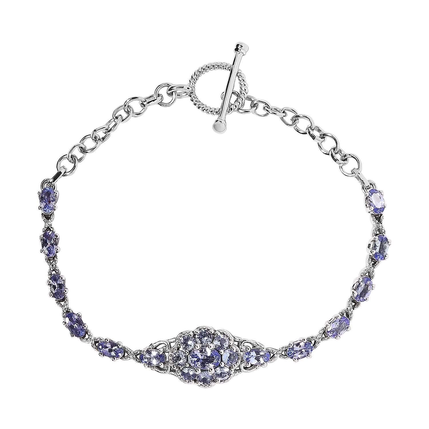 Tanzanite Toggle Clasp Bracelet in Platinum Over Sterling Silver (7.25 In) 4.35 ctw