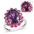 Lab Grown Color Change Sapphire and Niassa Ruby (FF) Floral Ring in Platinum Over Sterling Silver 10.90 ctw - Sticky add to cart bar