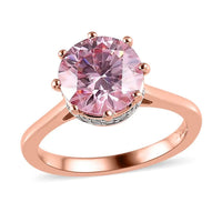 Pink Moissanite (Rnd 9mm) and White Moissanite Ring in Vermeil RG Over Sterling Silver (Size 10.0) 2.65 ctw