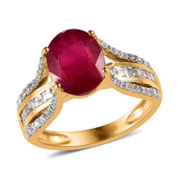 TLV Niassa Ruby (FF), White Topaz Ring in Vermeil YG Over Sterling Silver (Size 7.0) 4.75 ctw