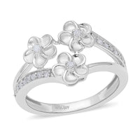Diamond Floral Ring in Platinum Over Sterling Silver (Size 10.0) (Del. 7-10 Days) 0.15 ctw