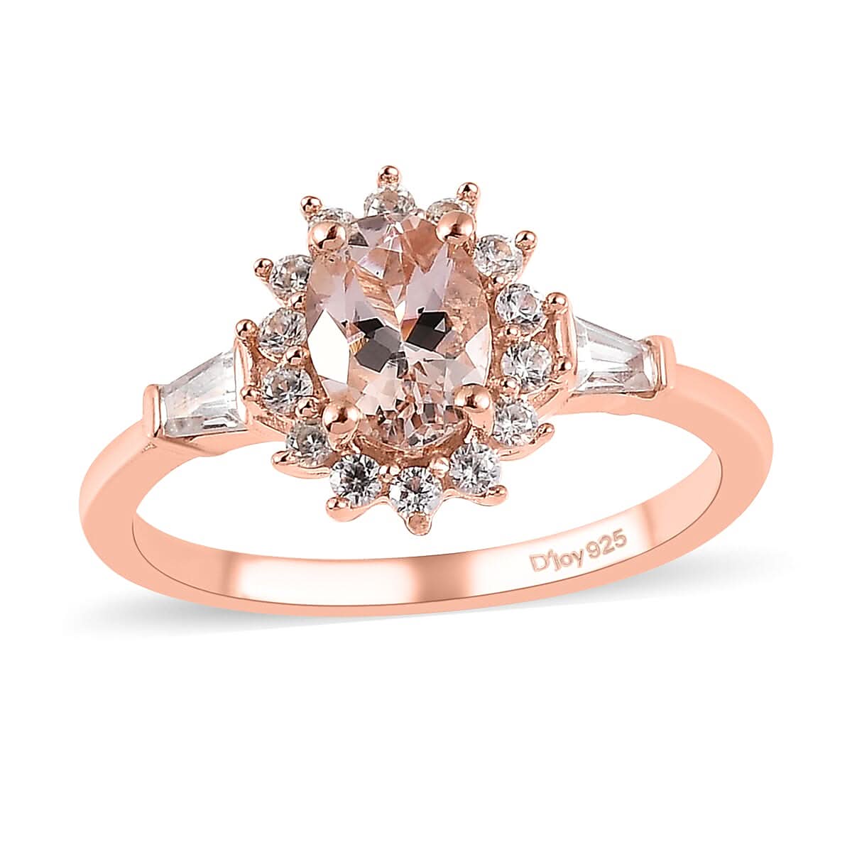Premium Marropino Morganite and White Zircon Sunburst Ring in Vermeil Rose Gold Over Sterling Silver 1.15 ctw