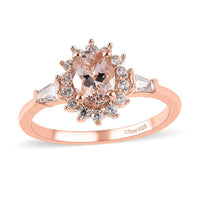 Premium Marropino Morganite and White Zircon Sunburst Ring in Vermeil Rose Gold Over Sterling Silver 1.15 ctw