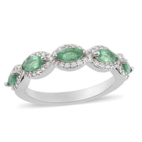 AAA Kagem Zambian Intense Green Emerald, Natural White Zircon Ring in Rhodium Over Sterling Silver (Size 6.0) 1.00 ctw