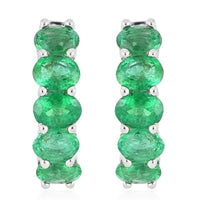 AAA Kagem Emerald Hoop Earrings in Rhodium Over Sterling Silver 1.65 ctw