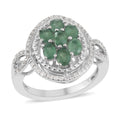 AAA Kagem Zambian Intense Green Emerald, Natural White Zircon Ring in Rhodium Over Sterling Silver (Size 8.0) 1.50 ctw - Sticky add to cart bar