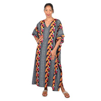 WINLAR Brown Tribal Print V-Neck Long Satin Kaftan - One Size Fits up to 3X
