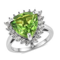 Chartreuse Quartz (Triplet) and White Zircon Halo Ring in Platinum Over Sterling Silver 7.15 ctw