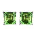 Asscher Cut Chartreuse Quartz (Triplet) Solitaire Stud Earrings in Platinum Over Sterling Silver 11.50 ctw - Sticky add to cart bar