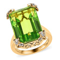 Chartreuse Quartz (Triplet) and White Zircon Ring in Vermeil Yellow Gold Over Sterling Silver 17.00 ctw - Sticky add to cart bar