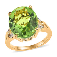Chartreuse Quartz (Triplet) and White Zircon Ring in Vermeil Yellow Gold Over Sterling Silver 7.85 ctw