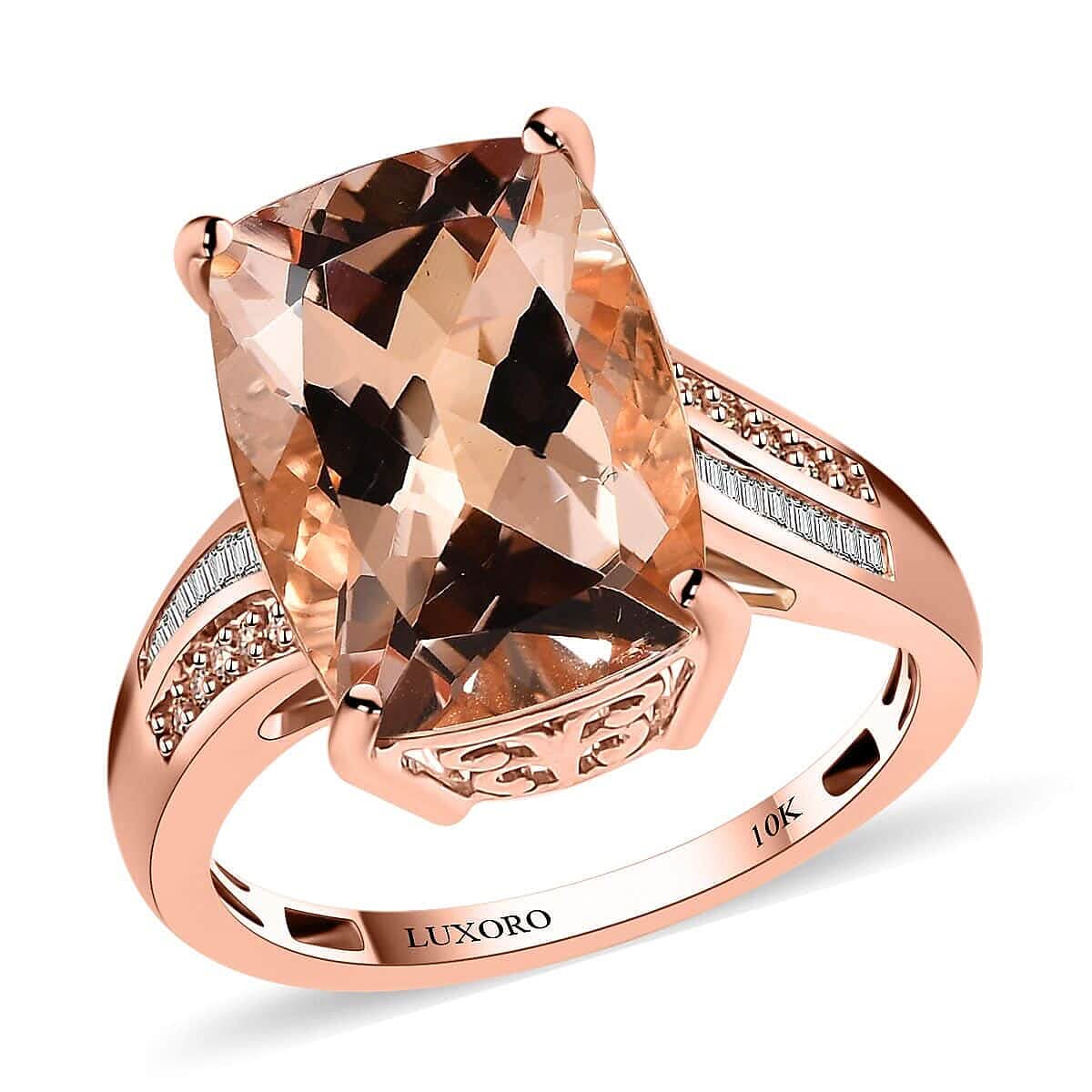 Luxoro 10K Rose Gold AAA Marropino Morganite, Natural Champagne and Diamond (I2) (0.23 cts) Ring (Size 6.0) 6.50 ctw