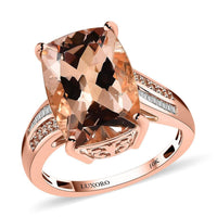 Luxoro 10K Rose Gold AAA Marropino Morganite, Natural Champagne and Diamond (I2) (0.23 cts) Ring (Size 6.0) 6.50 ctw