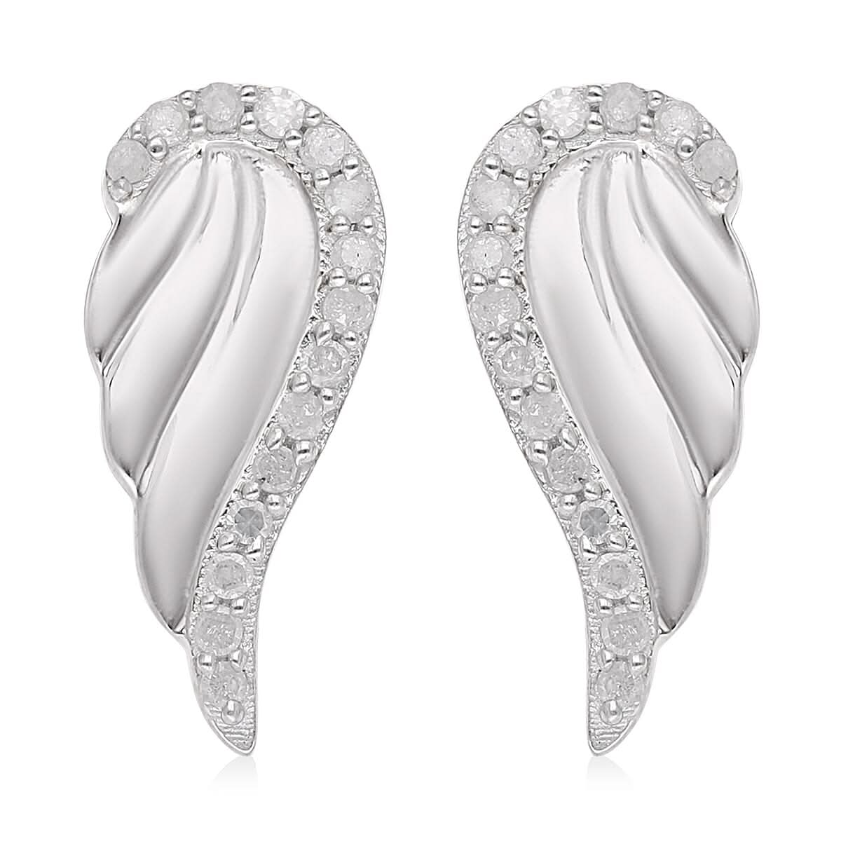 Diamond Angel Wing Stud Earrings in Platinum Over Sterling Silver 0.20 ctw