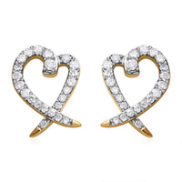 Luxoro 14K Yellow Gold G-H I2 Diamond Stud Heart Earrings 0.33 ctw