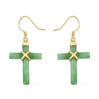 Green Jade (D) Cross Earrings in 14K Yellow Gold Over Sterling Silver 13.00 ctw
