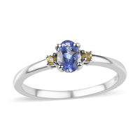 Tanzanite and Yellow Sapphire Ring in Platinum Over Sterling Silver 0.50 ctw
