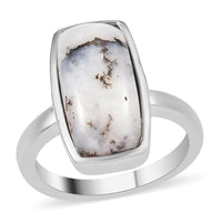 Dendritic Agate Solitaire Ring in Stainless Steel (Size 6.0) 5.10 ctw