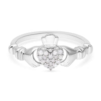 Diamond Claddagh Ring in Platinum Over Sterling Silver 0.15 ctw