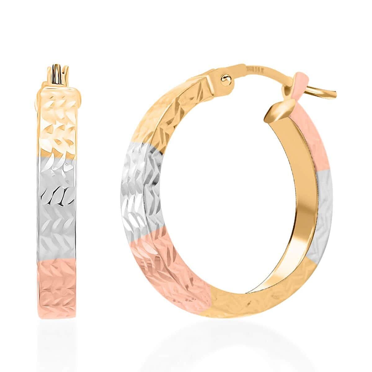 14K Tri-Color Gold Diamond Cut Hoop Earrings 1.60 Grams