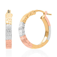 14K Tri-Color Gold Diamond Cut Hoop Earrings 1.60 Grams