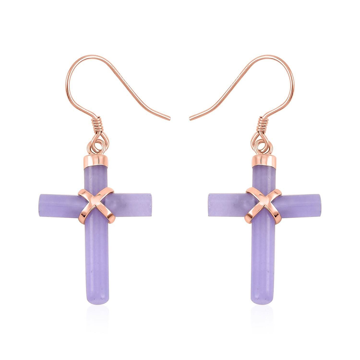 Purple Jade (D) Cross Earrings in 14K Rose Gold Over Sterling Silver 10.15 ctw