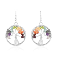 Multi Gemstone Tree of Life Earrings in Silvertone 22.80 ctw
