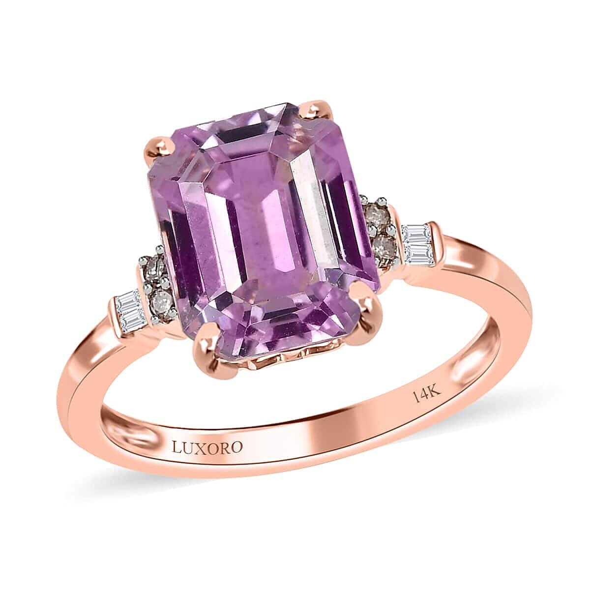 Luxoro 14K Rose Gold AAA Kunzite and G-H I3 Ring (Size 10.0) 4.25 ctw