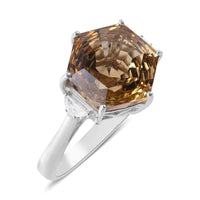 Fancy Cut Brazilian Citrine Hexagon Shape Ring in Platinum Over Sterling Silver 5.85 ctw