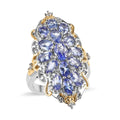 Tanzanite and White Zircon Elongated Ring in Vermeil Yellow Gold and Platinum Over Sterling Silver 3.65 ctw - Sticky add to cart bar