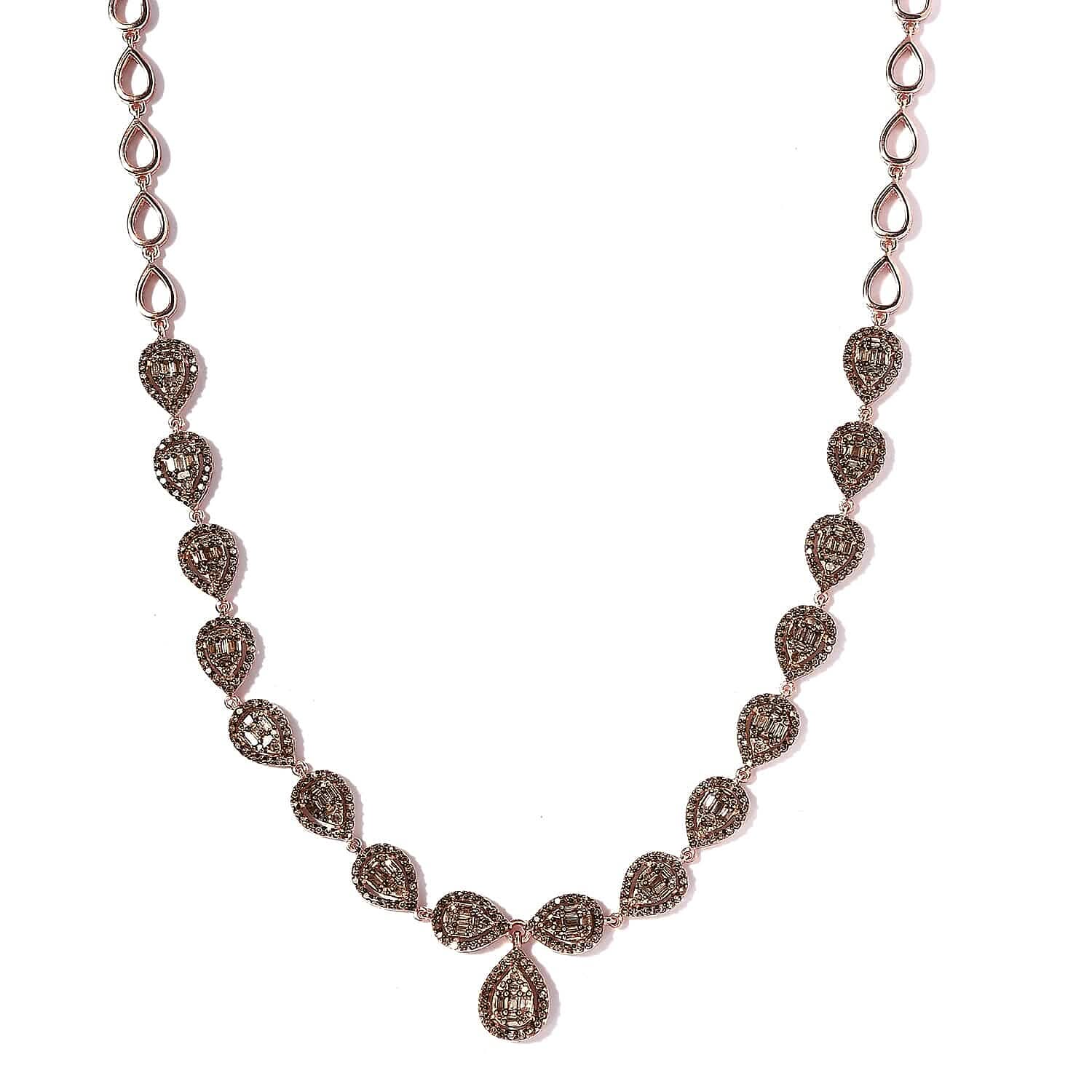 Natural Champagne Diamond Necklace 20 Inches in Vermeil RG Over Sterling Silver 4.00 ctw