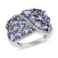 Tanzanite and White Zircon Ring in Platinum Over Sterling Silver 2.15 ctw