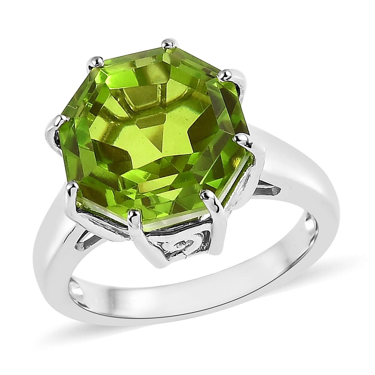 Karis Chartreuse Quartz Solitaire Ring in Platinum Bond 7.90 ctw