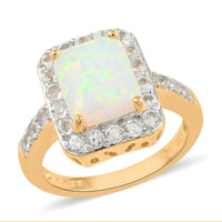 Lab Created Opal and White Zircon Ring in Sterling Silver 1.50 ctw