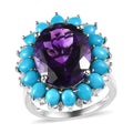 Premium Moroccan Amethyst and Multi Gemstone Sunburst Ring in Platinum Over Sterling Silver 12.65 ctw - Sticky add to cart bar