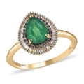 Luxoro 10K Yellow Gold AAA Kagem Zambian Emerald, Natural Champagne and White Diamond Double Halo Ring 1.30 ctw - Sticky add to cart bar