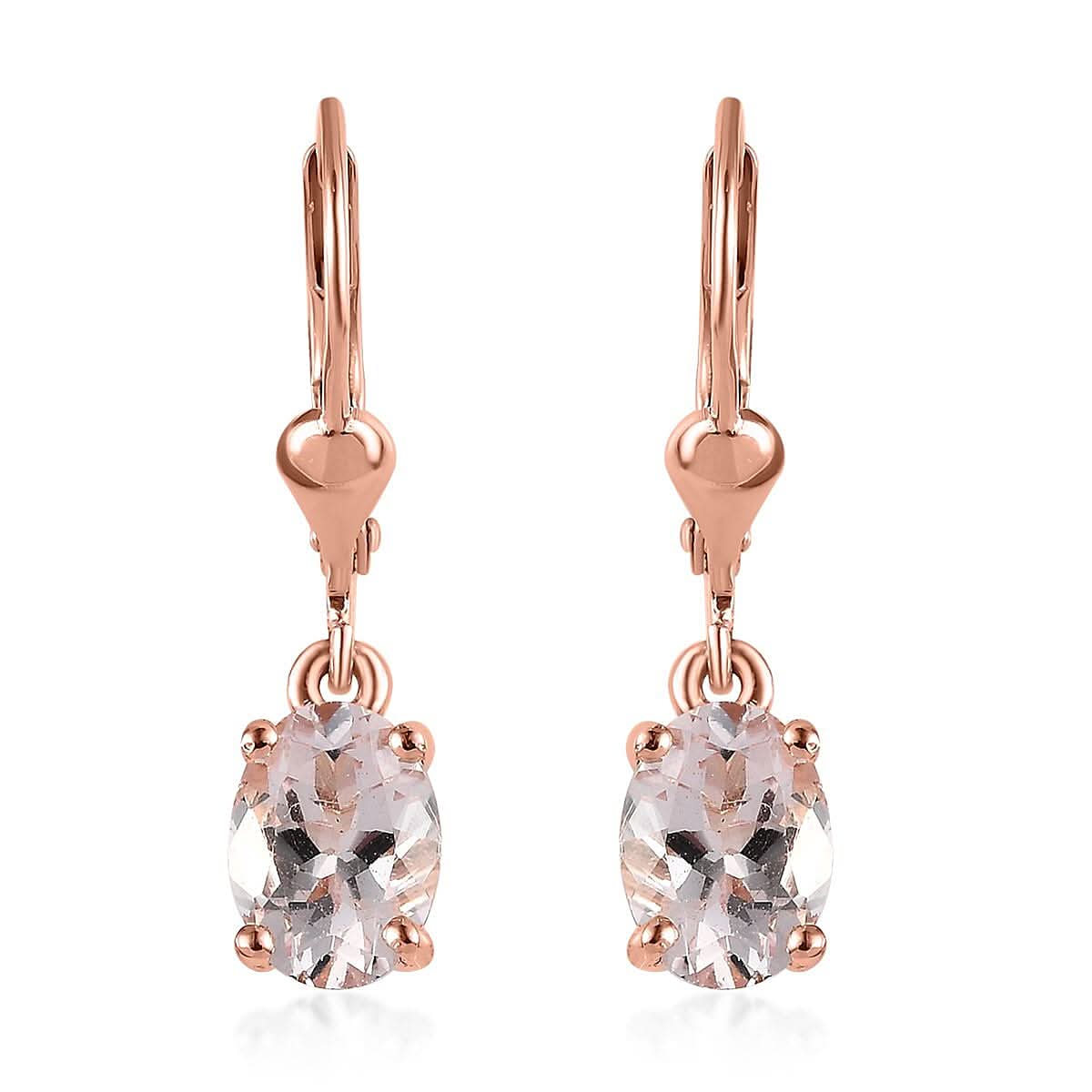 Pink Morganite Lever Back Earrings in Vermeil Rose Gold Over Sterling Silver 2.15 ctw