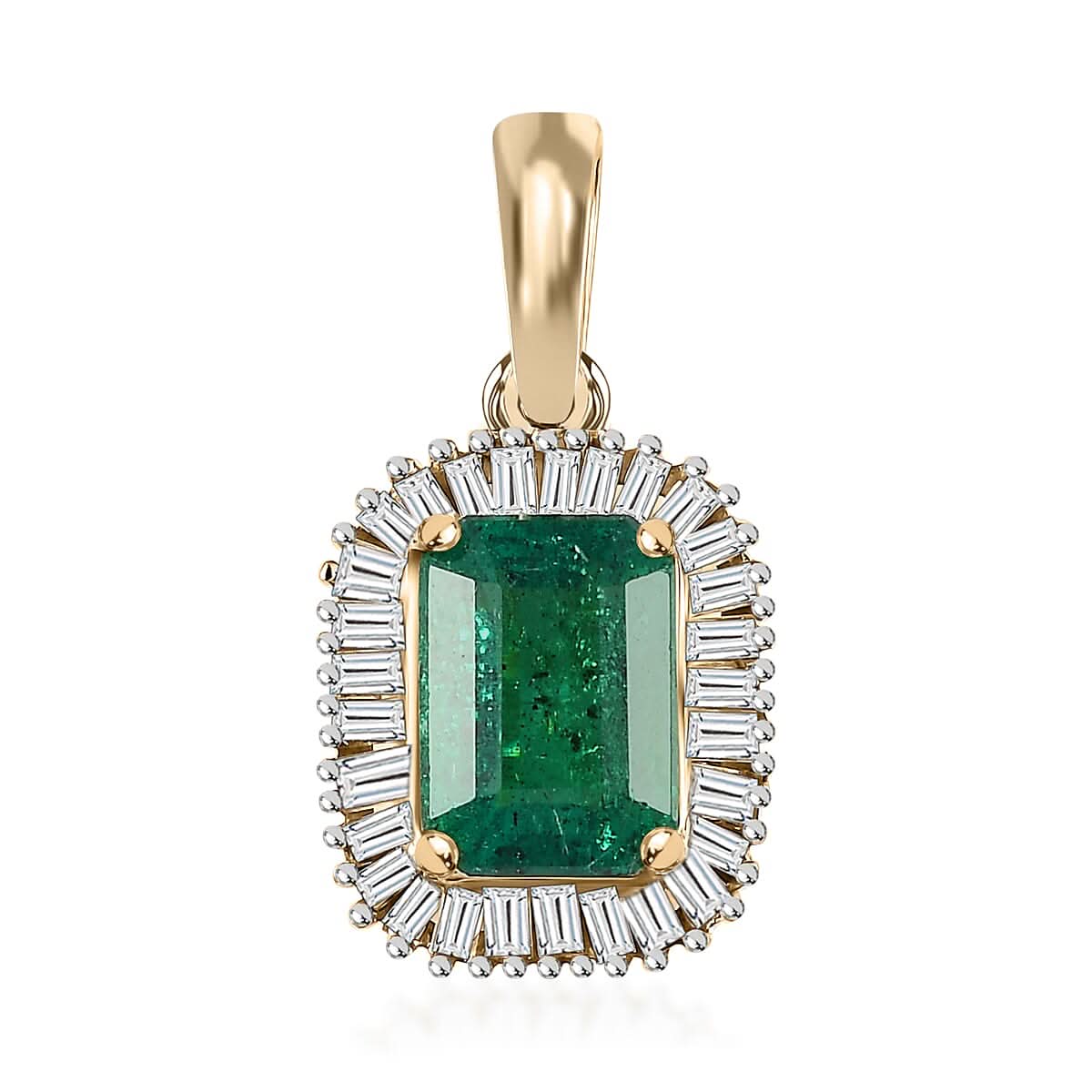 Luxoro 10K Yellow Gold AAA Kagem Zambian Emerald and Diamond Halo Pendant 1.15 ctw