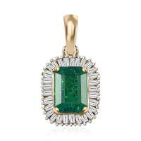 Luxoro 10K Yellow Gold AAA Kagem Zambian Emerald and Diamond Halo Pendant 1.15 ctw